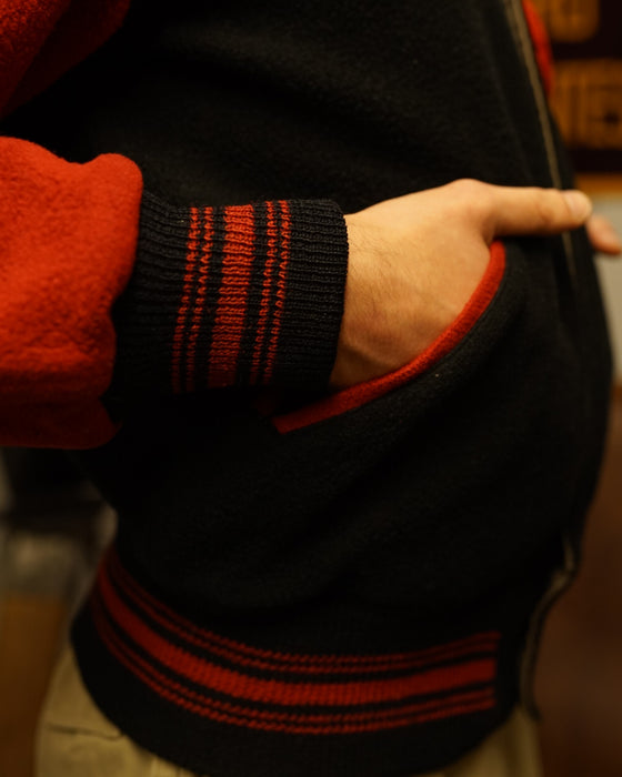 Black and Red Wool Varsity Jacket (M)