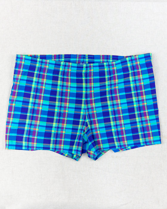 Turquoise and Purple Checkered Swimming Shorts (W34)
