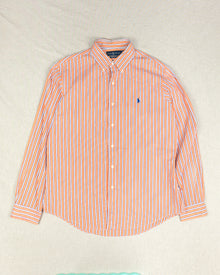  Polo Ralph Lauren Orange and Blue Striped Shirt (L)