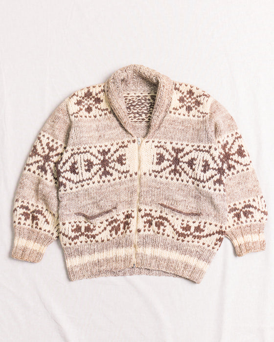 Beige and Brown Patterned Cardigan (M)
